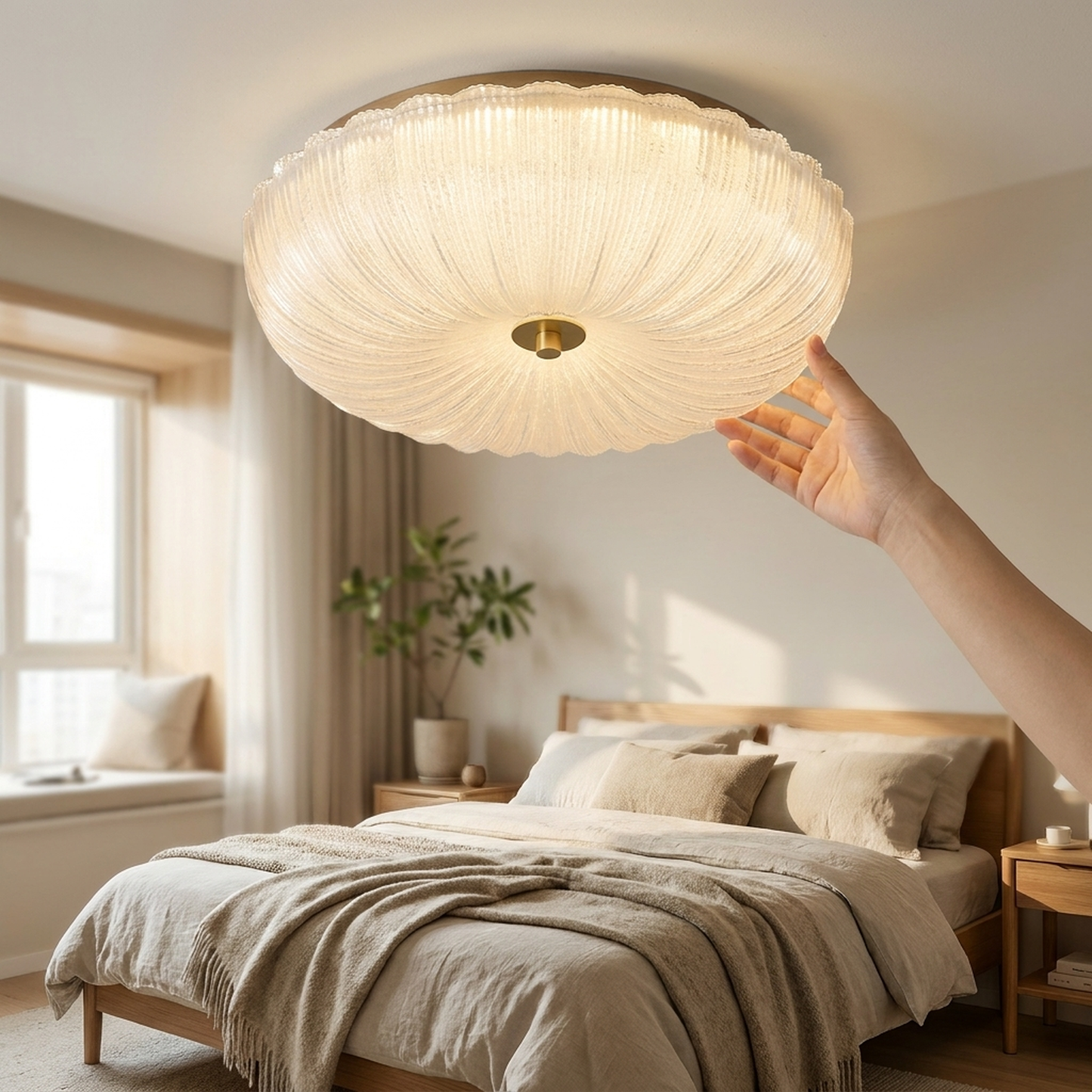 LISTINGOPT::kovosis::rippled-glass-flush-mount-ceiling-light-soft-glow::02-inuse