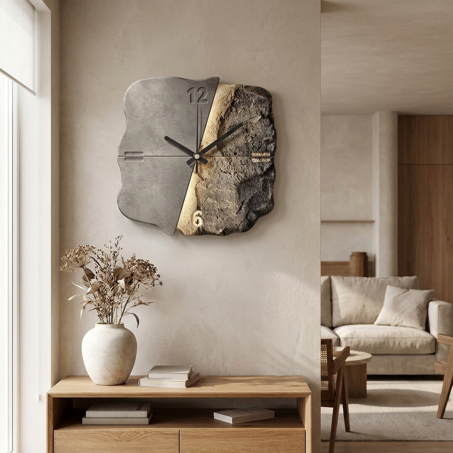 LISTINGOPT::kovosis::sandstone-relief-wall-clock-silent-statement-piece::01-hero