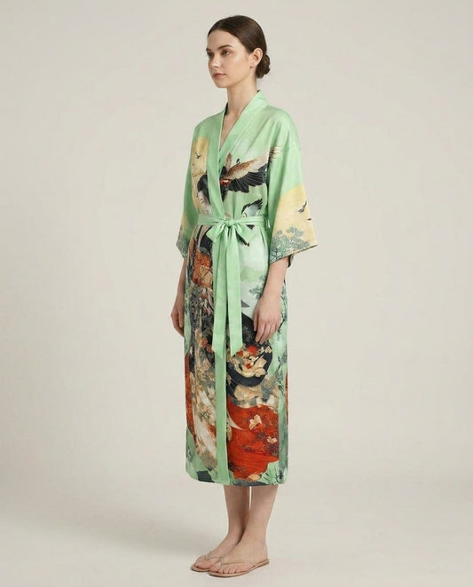 LISTINGOPT::kovosis::traditional-ethnic-japanese-vintage-beauty-print-mid-length-seven-eighth-sleeve-satin-kimono-cardigan-thin-outerwear-for-women-european-and-american-elegant-street-style-casual-loose-cover-up-beach-travel-vacation-uchikake-japanese-style-thin-cape::02-side