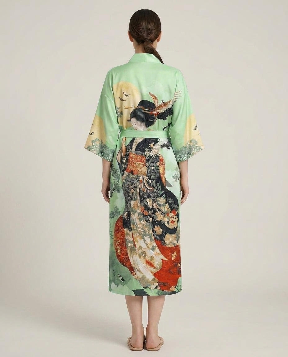 LISTINGOPT::kovosis::traditional-ethnic-japanese-vintage-beauty-print-mid-length-seven-eighth-sleeve-satin-kimono-cardigan-thin-outerwear-for-women-european-and-american-elegant-street-style-casual-loose-cover-up-beach-travel-vacation-uchikake-japanese-style-thin-cape::03-back