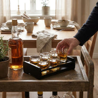 LISTINGOPT::kovosis::vierkante-glazen-shotglas-set-van-zes-met-matzwart-dienblad-en-houten-inzet::02-inuse
