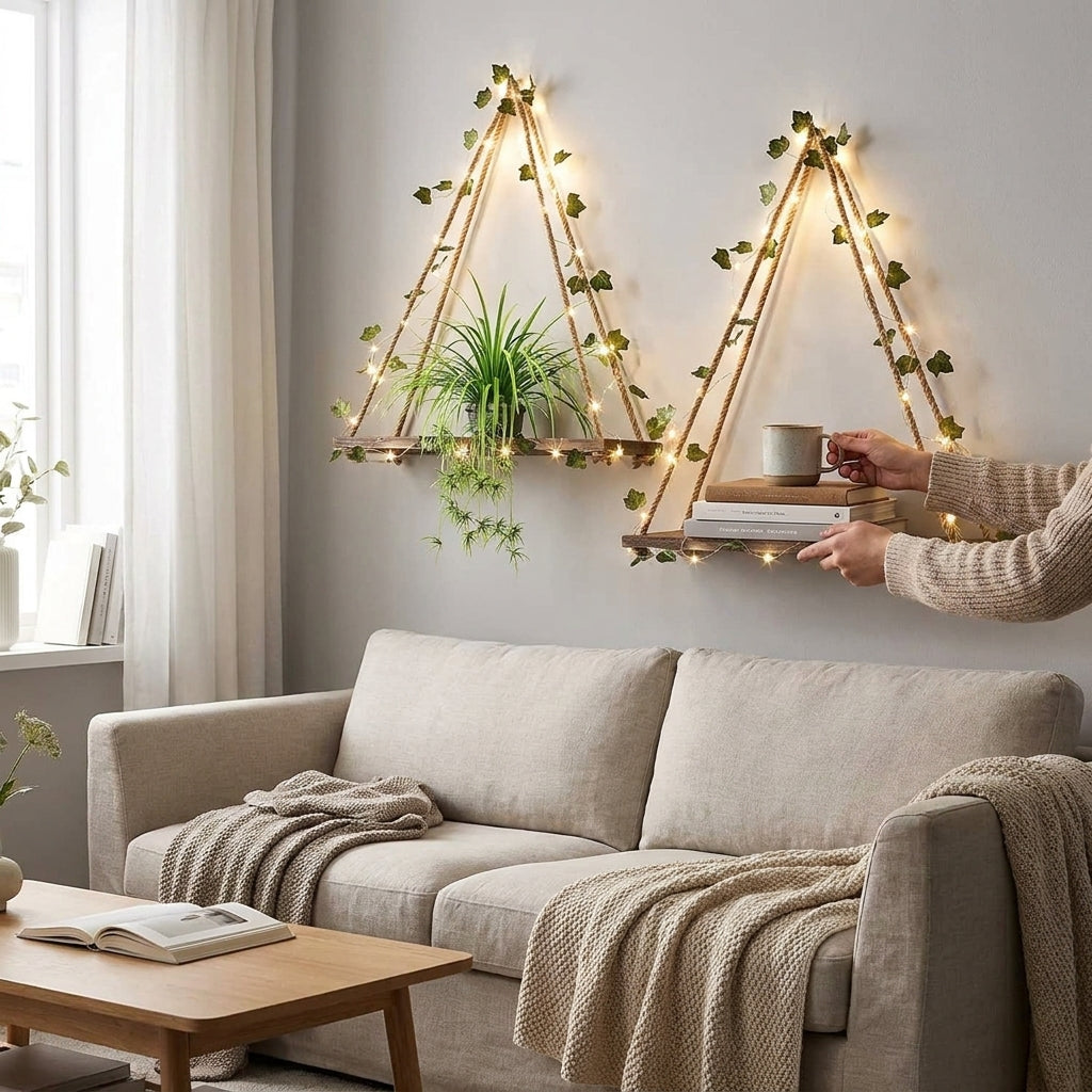 LISTINGOPT::kovosis::wood-shelf-with-leaf-hanging-decoration-led-shelf-decor-aesthetic-room-decor-floating-shelves-wall-display-stand-for-living-room::02-inuse