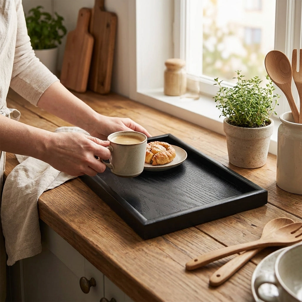 LISTINGOPT::kovosis::wooden-tea-tray-rectangle-shape-solid-wood-tea-coffee-snack-food-meals-serving-tray-plate-for-home-hotels-restaurants-canteens::02-inuse