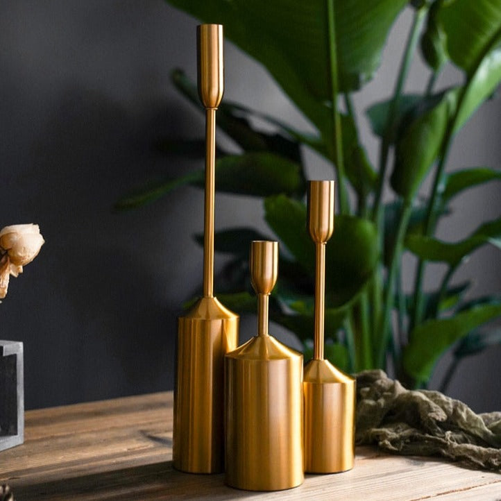 Golden Candle Holder Set For Warm Ambiance