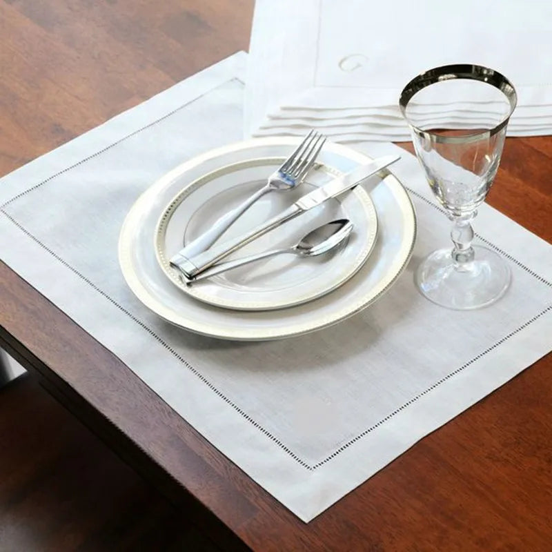 Serviettes en lin blanc avec ourlet ajouré (lot de 6)
