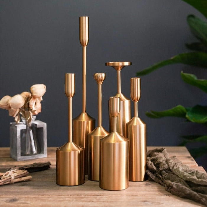 Golden Candle Holder Set For Warm Ambiance