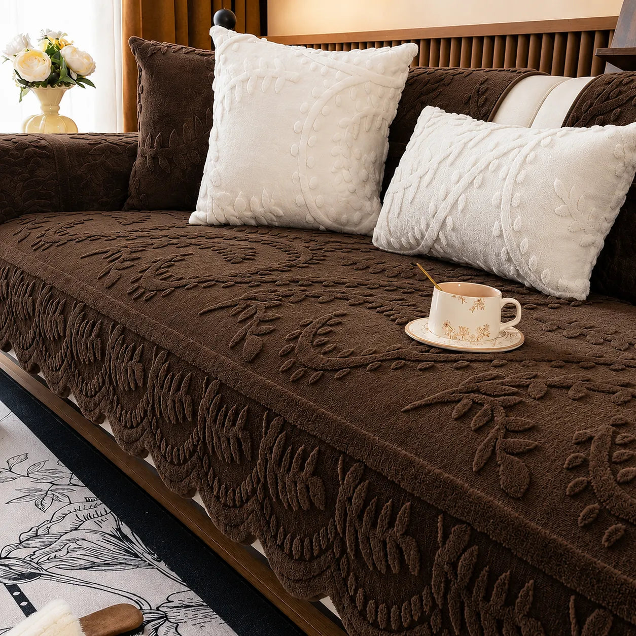 Botanical Plush Sofa Cover For Artful Protection