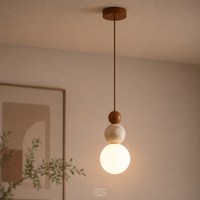 Wabi-Sabi Travertine Pendant Lamp - Minimalist Glass Sphere