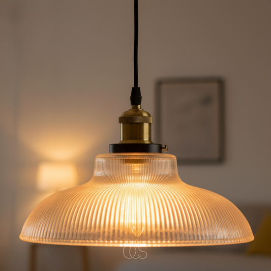 Lampada a sospensione vintage in vetro e metallo