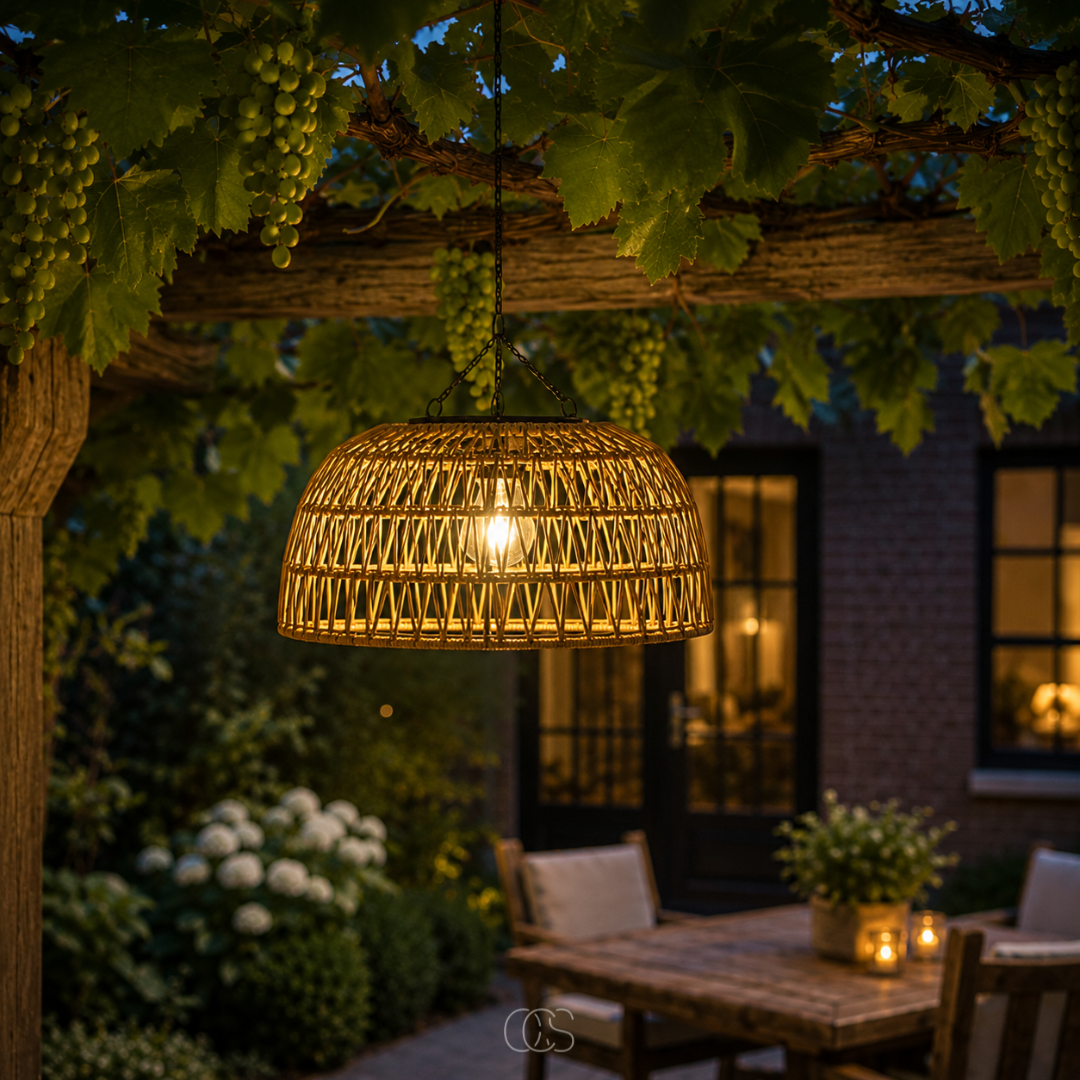 Solar Rattan Pendant Light for Warm Outdoor Ambience