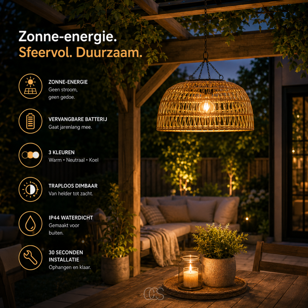 Solar Rattan Pendant Light for Warm Outdoor Ambience