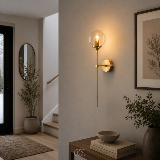 Vintage Gold Wall Lamp with Glass Sphere