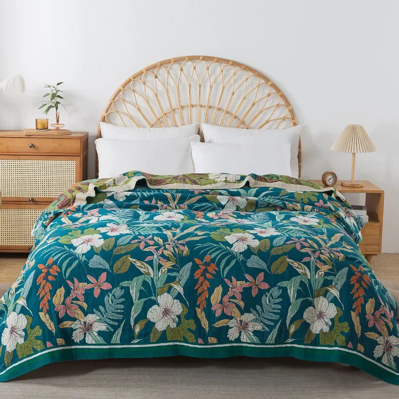 Coperta in cotone con fiori, copriletto, trapunta rinfrescante