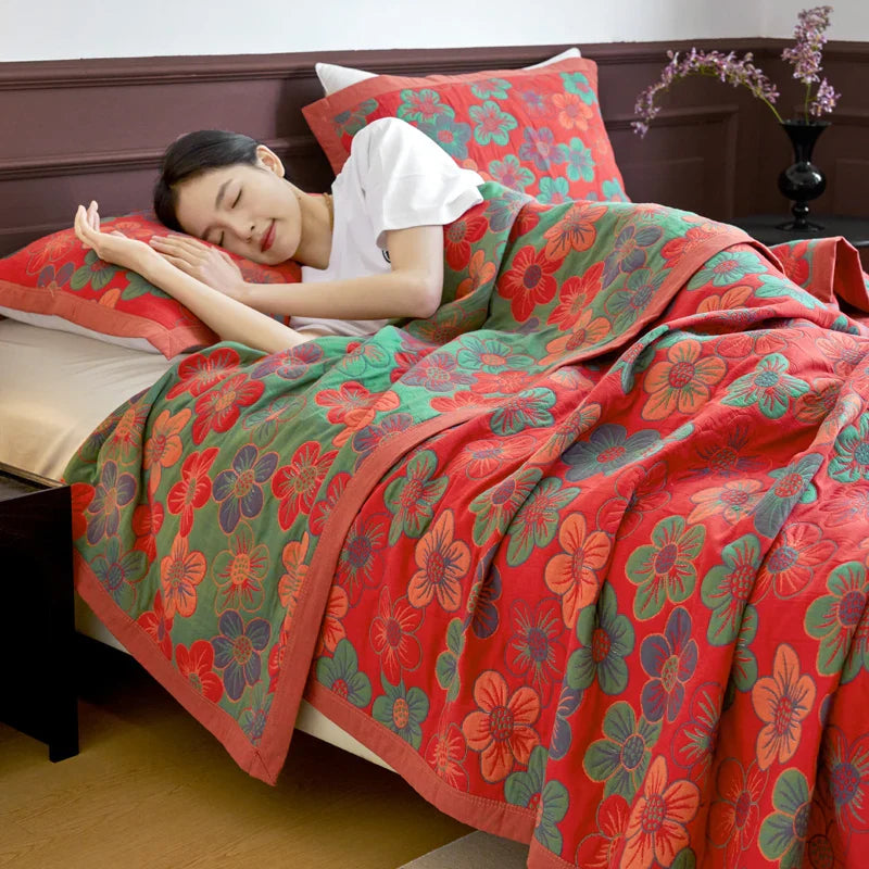 Trapunta WASART in mussola di cotone puro a dodici strati, coperta da divano con stampa floreale bohemien, copriletto estivo di lusso sottile per letto matrimoniale king size