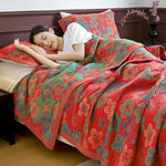 Trapunta WASART in mussola di cotone puro a dodici strati, coperta da divano con stampa floreale bohemien, copriletto estivo di lusso sottile per letto matrimoniale king size