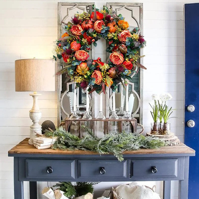 Autumn Pumpkin & Rattan Wreath | Welcoming Entryway