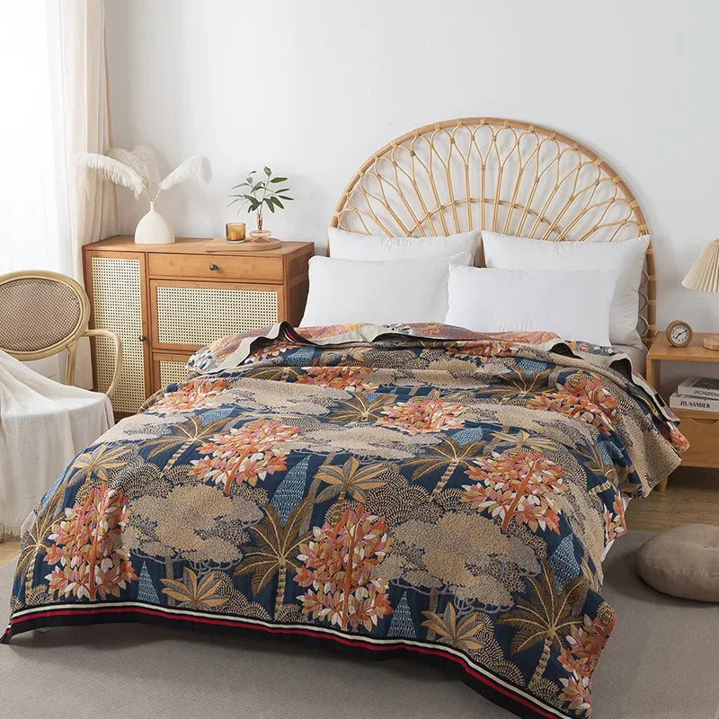 Coperta in cotone con fiori, copriletto, trapunta rinfrescante