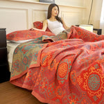Trapunta WASART in mussola di cotone puro a dodici strati, coperta da divano con stampa floreale bohemien, copriletto estivo di lusso sottile per letto matrimoniale king size