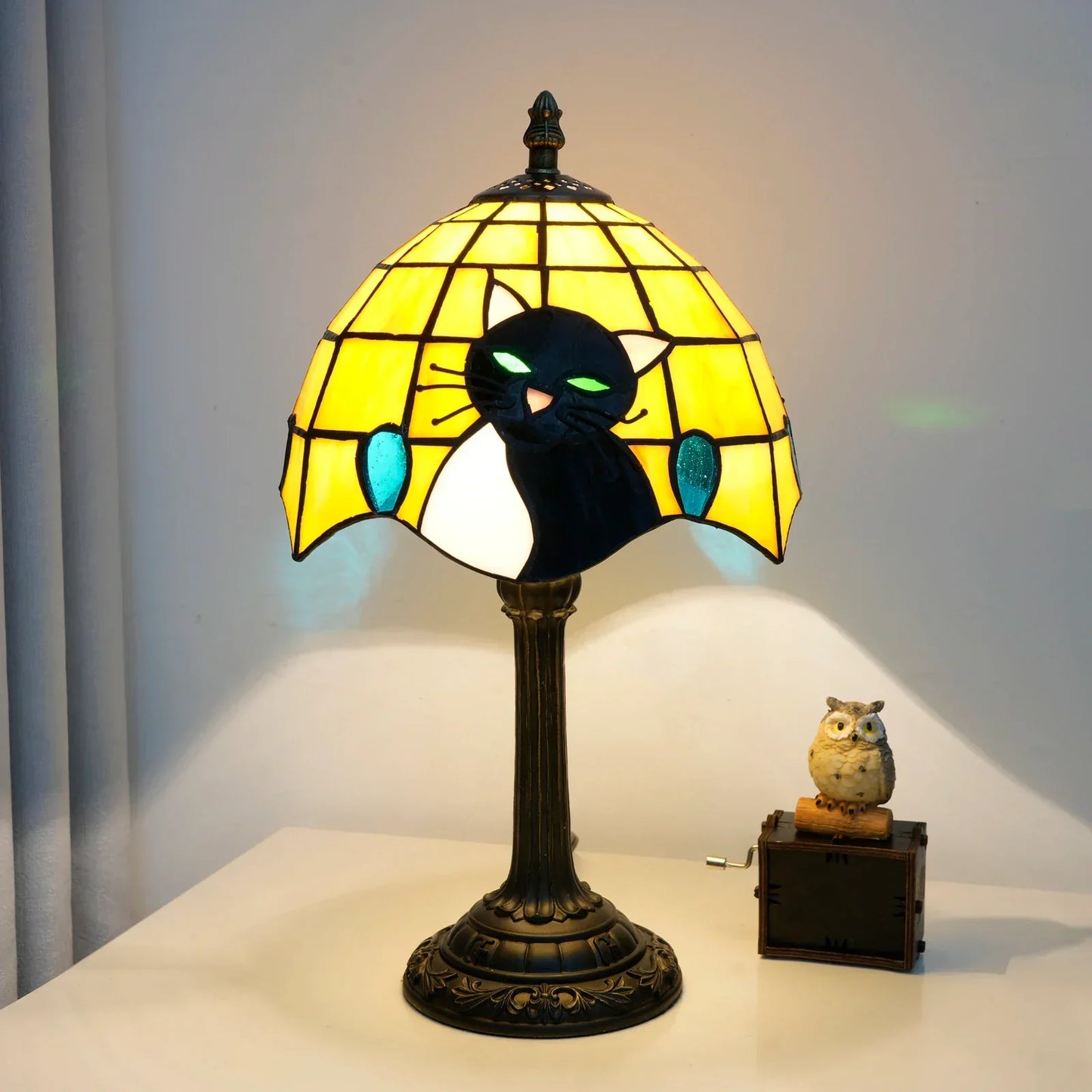 Mitternachts-Katzen Buntglaslampe