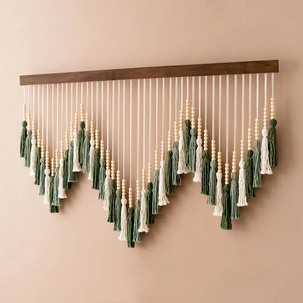Tenture murale macramé avec bâton en bois