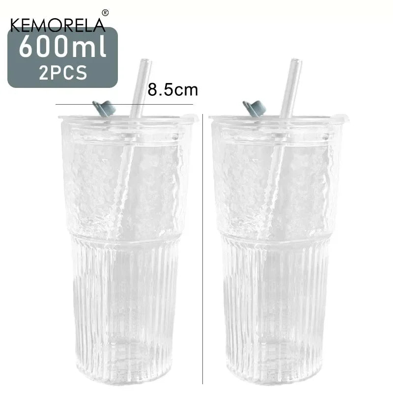 Gestreifter Glas Trinkbecher (600ml)  