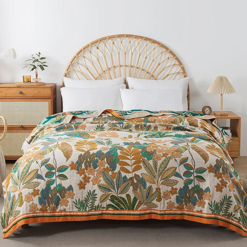 Coperta in cotone con fiori, copriletto, trapunta rinfrescante