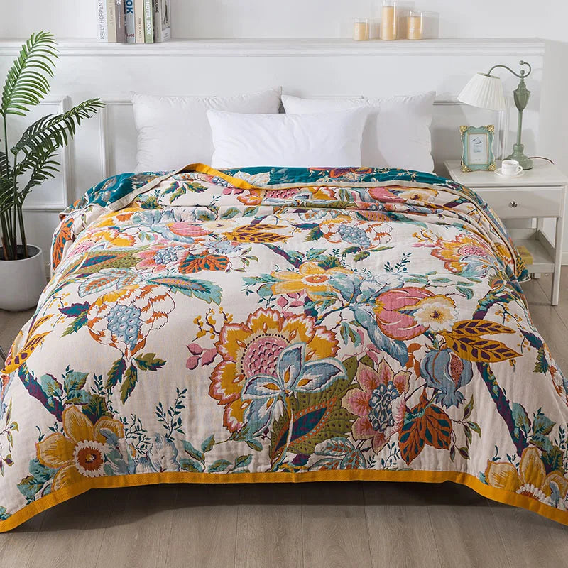 Coperta in cotone con fiori, copriletto, trapunta rinfrescante
