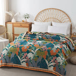 Coperta in cotone con fiori, copriletto, trapunta rinfrescante