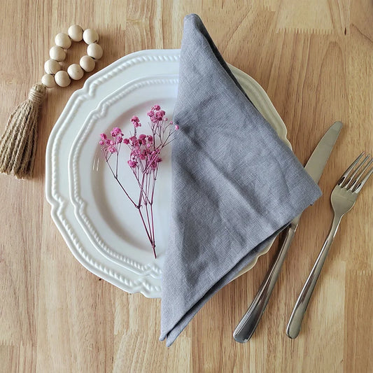 Set di 4 tovaglioli in tessuto 100% lino puro 16x16 pollici, tovaglioli da cena orlati, facili da curare, lavabili in lavatrice per Natale e matrimoni
