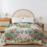 Coperta in cotone con fiori, copriletto, trapunta rinfrescante