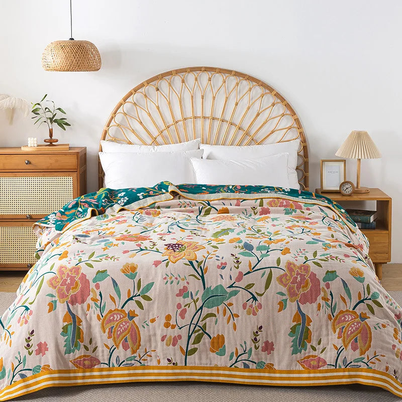 Coperta in cotone con fiori, copriletto, trapunta rinfrescante