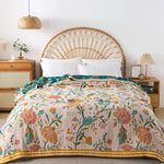 Coperta in cotone con fiori, copriletto, trapunta rinfrescante