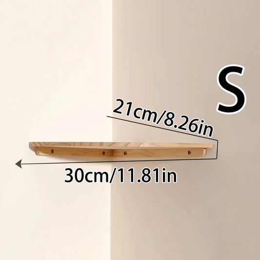 Wall Corner Shelves Wood Floating Wall Shelf Round End Wall Mounted Floating Corner Shelf for Bedroom Living Room and Kitchen