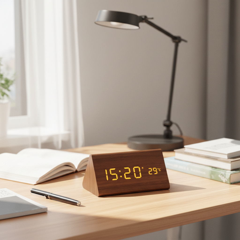Orologio in legno con display attivato dalla voce a LED