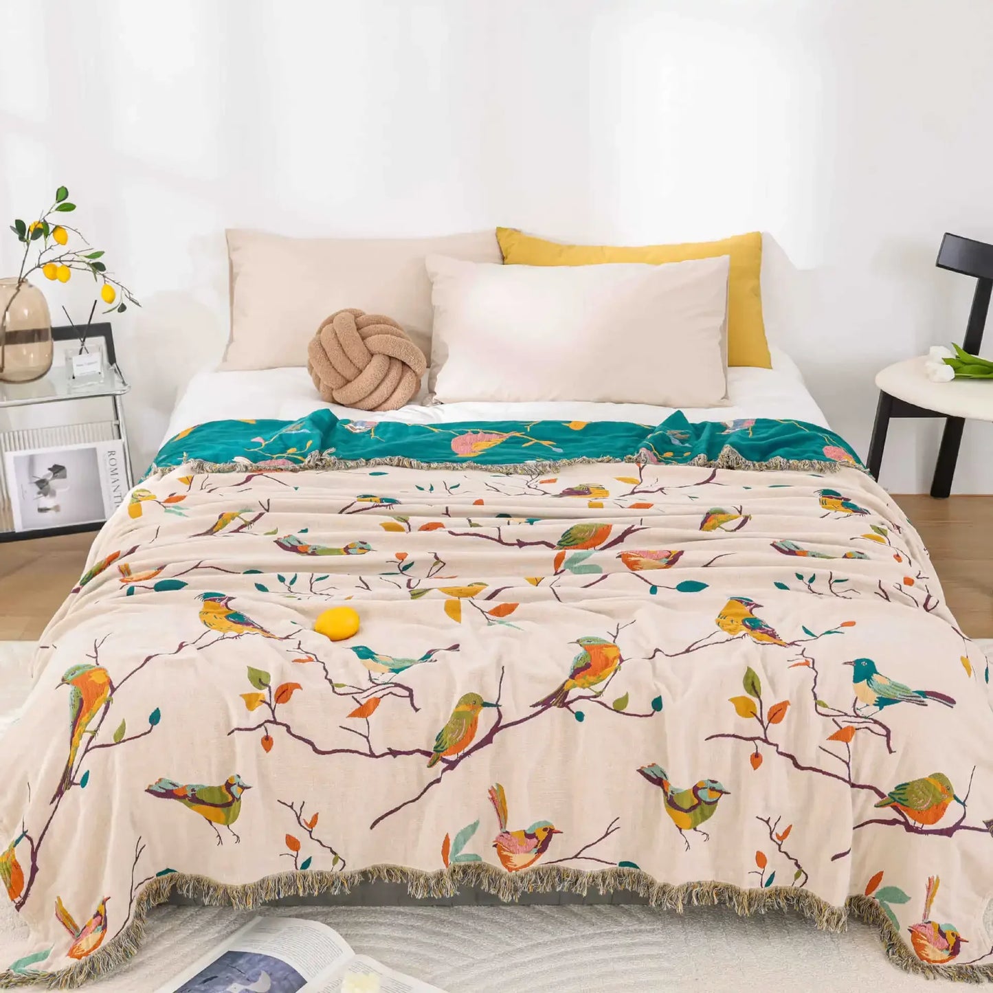 Coperta in cotone con fiori, copriletto, trapunta rinfrescante