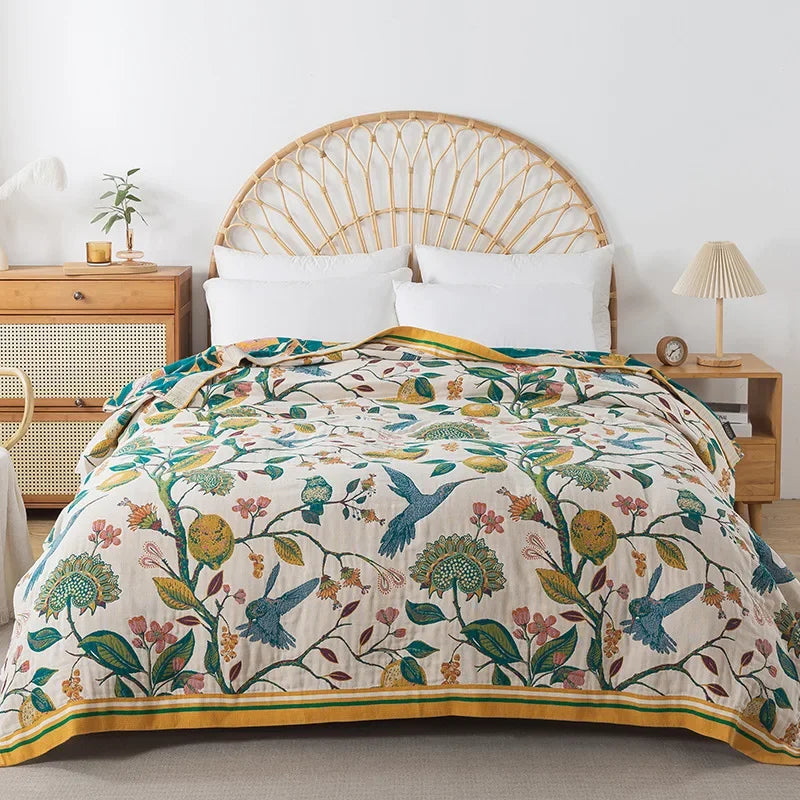 Coperta in cotone con fiori, copriletto, trapunta rinfrescante