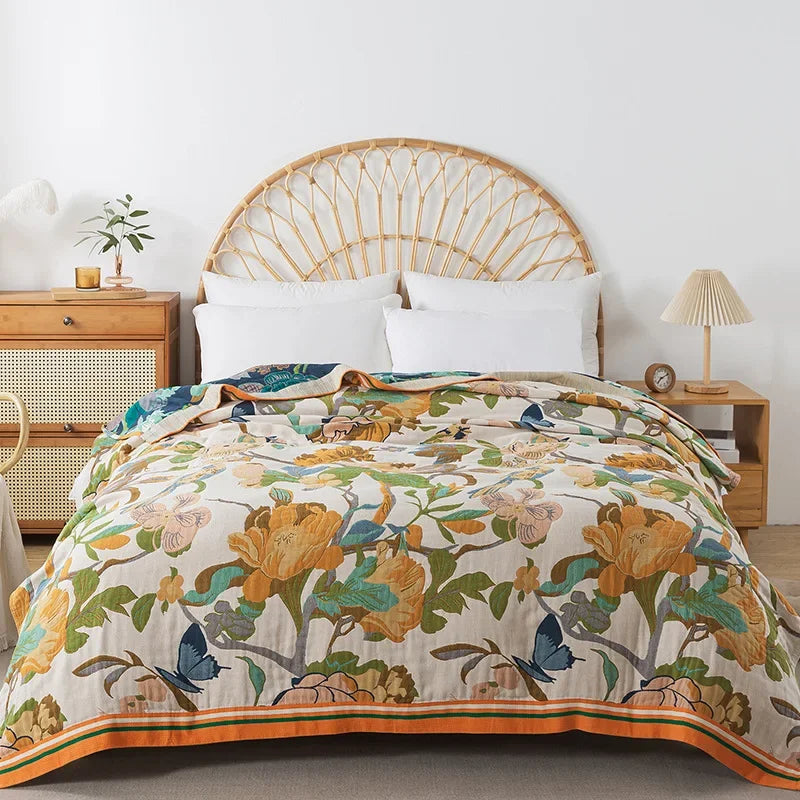 Coperta in cotone con fiori, copriletto, trapunta rinfrescante