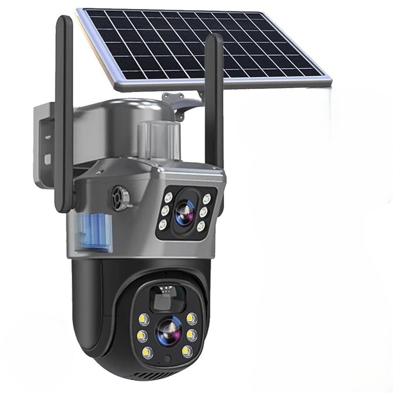 Dual-Lens Solar Security Camera for Total Coverage