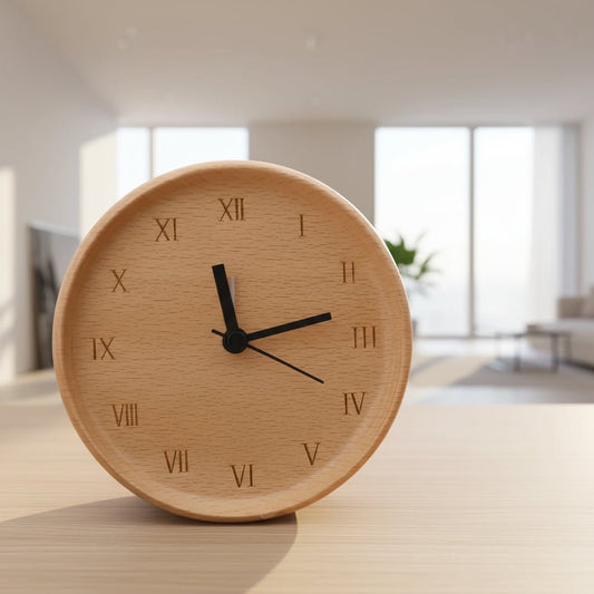 Solid Beech Wood Alarm Clock with Analog Movement and Silent Mechanism