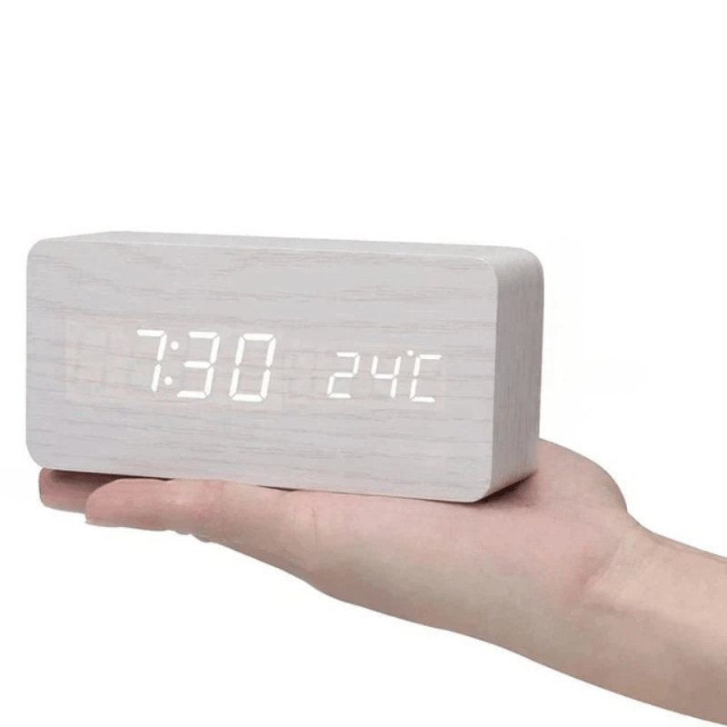 Natural Wood LED Alarm Clock – Warms Your Bedside