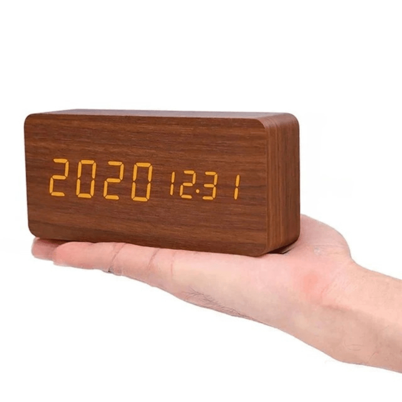 Natural Wood LED Alarm Clock – Warms Your Bedside