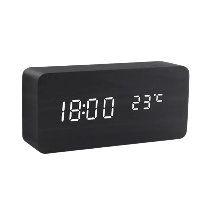 Orologio in legno con display attivato dalla voce a LED