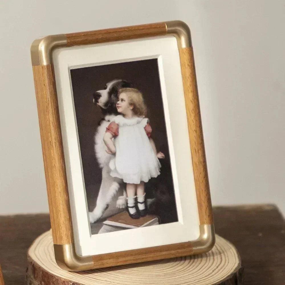 Solid Wood Photo Frame with Golden Corner Fittings