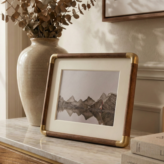 Solid Wood Photo Frame with Golden Corner Fittings