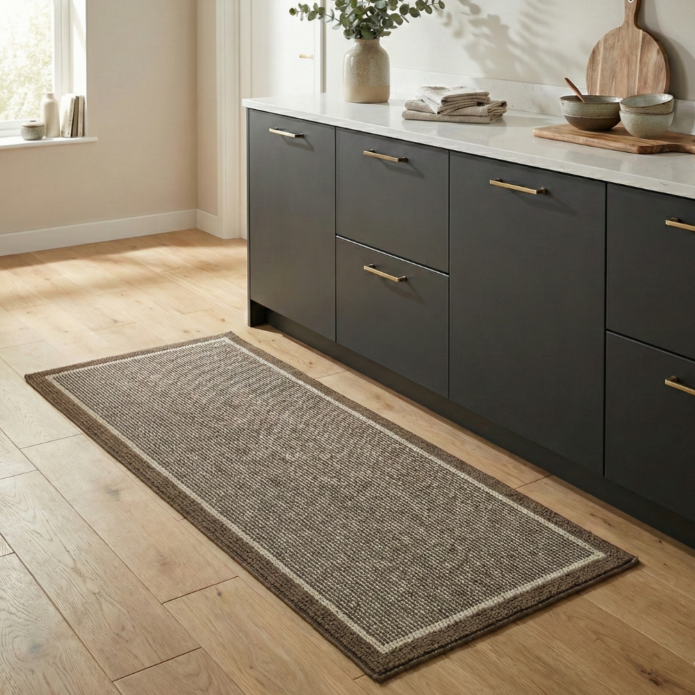 Washable Non-Slip Kitchen Mat Set of Polypropylene with Ribbed Texture