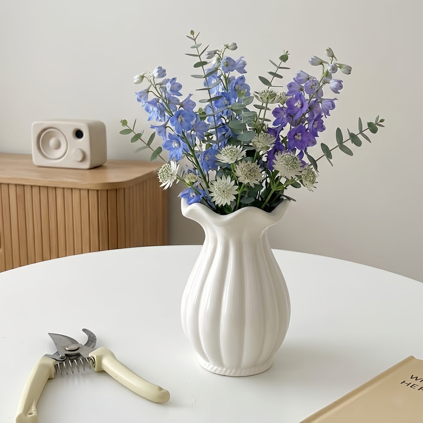 Pleated Ceramic Vase with Sculptural Shadows
