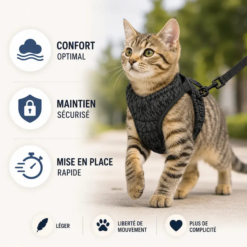 Arnés para gato sin tirones para paseos seguros