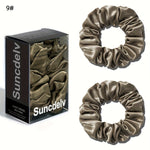 2pcs High Quality 100% Silk Hair Scrunchies | Solid Color Minimalist Big Hairbands, 3.5CM Width, 22Momme, Valentine'S Day Gift, SUNCDELV SLIK