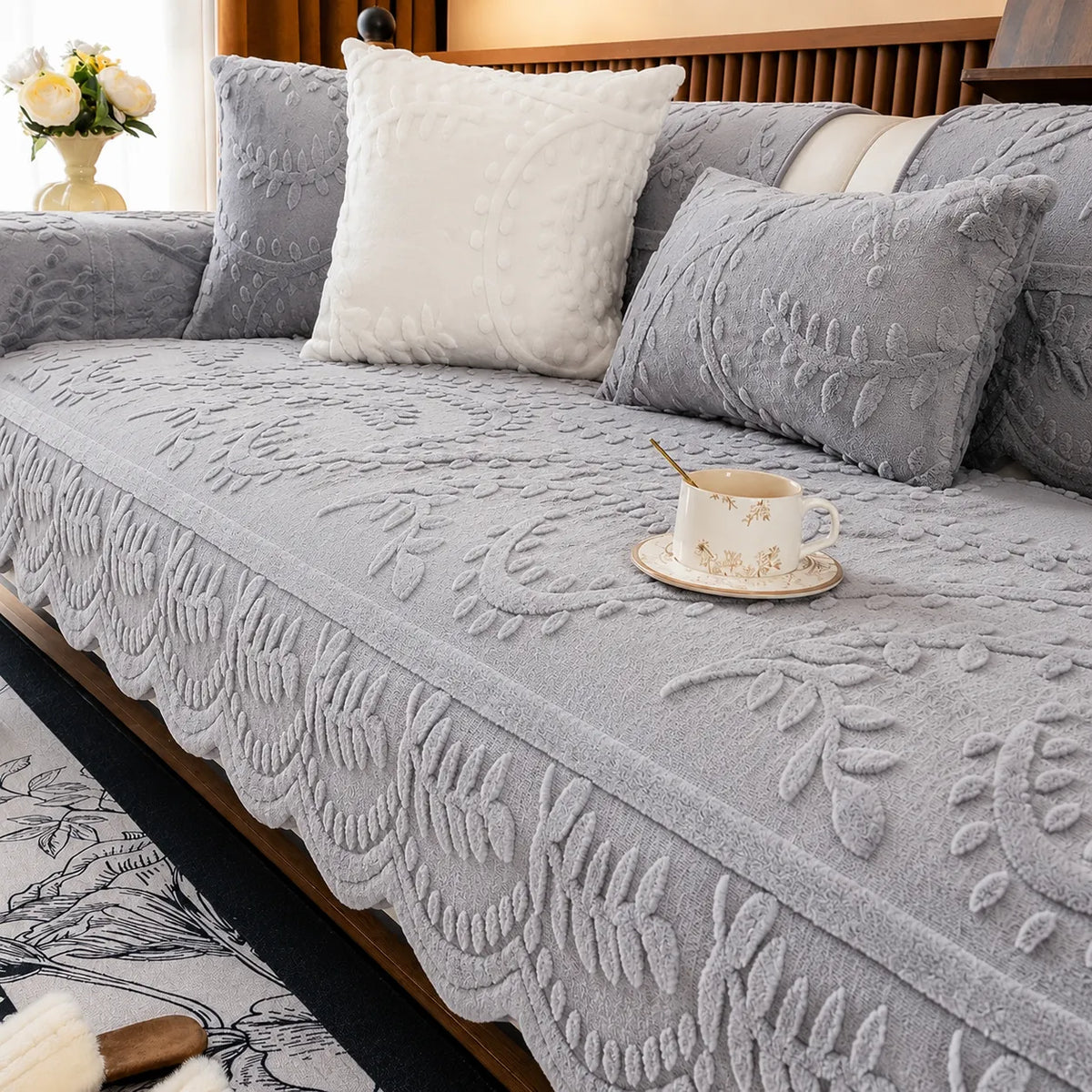 Botanical Plush Sofa Cover For Artful Protection