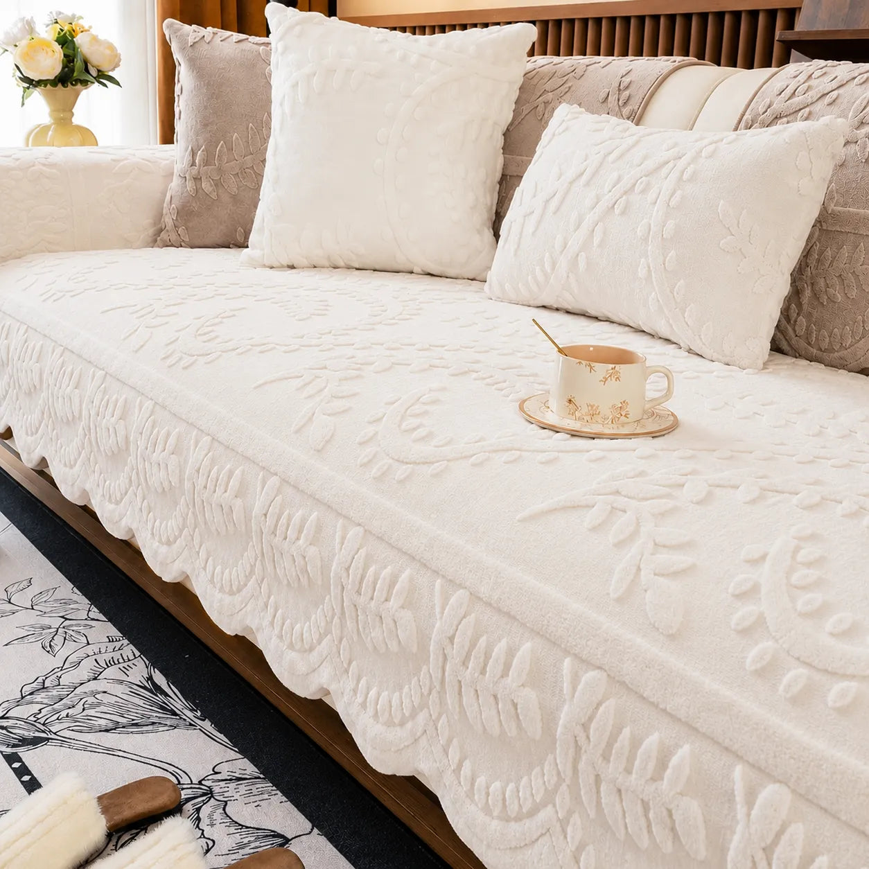 Botanical Plush Sofa Cover For Artful Protection